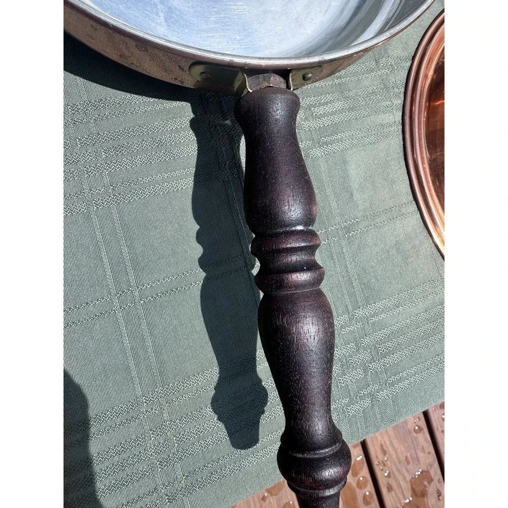 Vintage Italian 3 Piece Copper Double Boiler Chafing Pan Wood Handle Lid 9.25